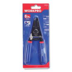 Workpro Tapered Nose Spring-Loaded Wire Strippers, 22 to 10 AWG (0.6 to 2.6 mm), 6" Long, Metal, Blue/Red Soft-Grip Handle (24394550)