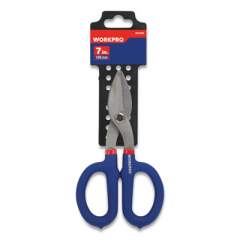 Workpro Tin Snip Pliers, 7" Long, Drop-Forged Steel, Blue/Red Soft-Grip Handle (24394553)