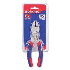 Workpro Slip Joint Pliers, 6" Long, Ni-Fe-Coated Drop-Forged Carbon Steel, Blue/Red Soft-Grip Handle (24394555)