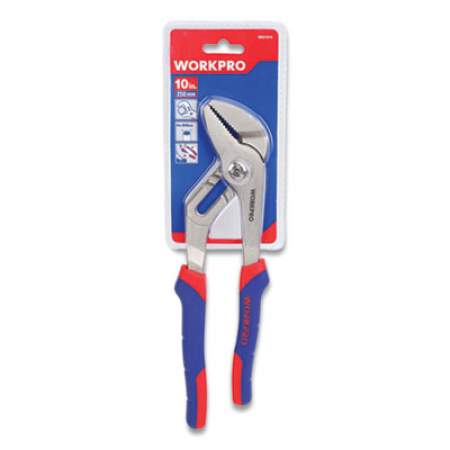 Workpro Groove Joint Pliers, 10" Long, Ni-Fe-Coated Drop-Forged Carbon Steel, Blue/Red Soft-Grip Handle (W031014WE)