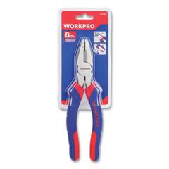 Workpro Linesman Pliers, 8" Long, Ni-Fe-Coated Drop-Forged Carbon Steel, Blue/Red Soft-Grip Handle (24394568)