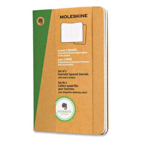 Moleskine Evernote Soft Cover Journal with Smart Stickers, Quadrille (Square Grid) Rule, Brown Cover, 5.5 x 3.5, 32 Sheets, 2/Pack (339129)