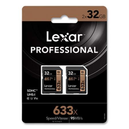 Lexar SDHC Memory Card, UHS-I U1 Class 10, 32 GB, 2/Pack (24414107)
