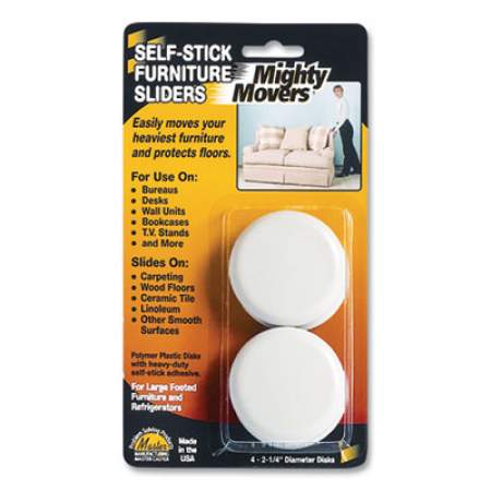 Master Caster Mighty Movers Self-Stick Furniture Sliders, Round, 2.25" Diameter, Beige, 4/Pack (925208)