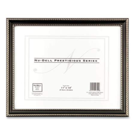 NuDell Prestige Series Executive Document and Photo Frame with Three-Way Mat, Plastic, 11 x 14 Insert, Black/Gold (17602)
