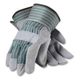 PIP Bronze Series Leather/Fabric Work Gloves, Large (Size 9), Gray/Green, 12 Pairs (177098)