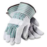PIP Bronze Series Leather/Fabric Work Gloves, X-Large (Size 10), Gray/Green, 12 Pairs (177096)