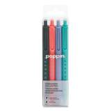 Poppin Work Happy Gel Pen, Retractable, Fine 0.7 mm, Black Ink, Assorted Barrel Colors, 4/Pack (107472)
