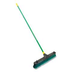 Quickie Bulldozer Tight Grip Multisurface Pushbroom with Scraper Block, 24" Brush, 60" Steel Handle, Green/Black/Yellow (884720)
