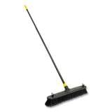 Quickie Bulldozer Smooth Surface Pushbroom, 24" Brush, 60" Steel Handle, Split-Tip PET Bristles, Black/Yellow (884721)
