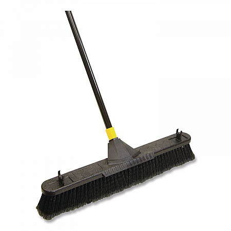 Bulldozer Smooth Surface Pushbroom with Scraper Block, 24 x 60, Powder Coated Handle, Split Tip Tampico Bristles, Black (633)