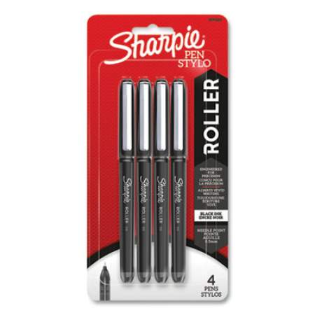Sharpie Roller Professional Design Roller Ball Pen, Stick, Fine 0.5 mm, Black Ink, Black Barrel, 4/Pack (24424398)