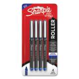 Sharpie Roller Professional Design Roller Ball Pen, Stick, Fine 0.5 mm, Blue Ink, Black/Blue Barrel, 4/Pack (2093197)