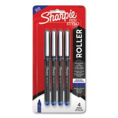 Sharpie Roller Professional Design Roller Ball Pen, Stick, Fine 0.5 mm, Blue Ink, Black/Blue Barrel, 4/Pack (24424400)