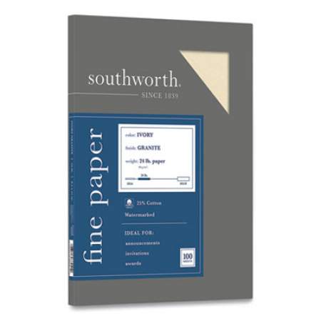 Southworth Granite Specialty Paper, 24 lb, 8.5 x 11, Ivory, 100/Pack (619277)