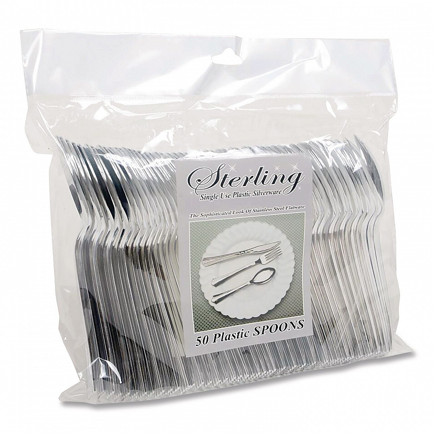 Sterling Heavy-Duty Plastic Cutlery, Spoon, Silver, 50/Pack (8305SSV)