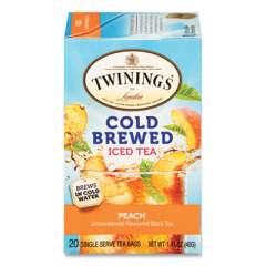 TWININGS Cold Brew Iced Tea Bags, Peach, 0.07 oz Tea Bag, 20/Box (24424145)
