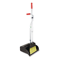 Telescopic Ergo Dust Pan with Broom, 12" Wide, 34" to 44" Pan, 47" to 57" Broom, Metal/Vinyl/Cotton, Black/Silver/Red (EDTBR)