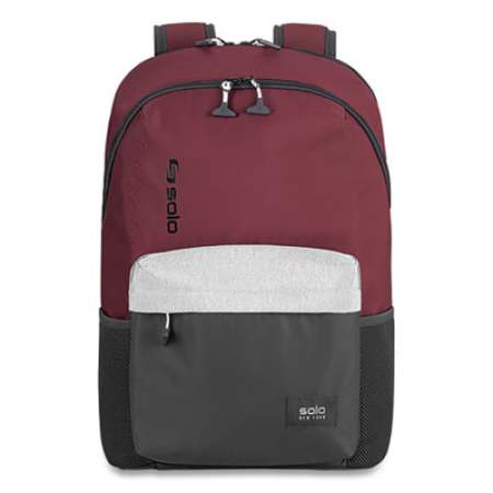 Solo Varsity League Laptop Backpack, For 15.6" Laptops, 12.5 x 6 x 18, Burgundy/Gray (24381021)