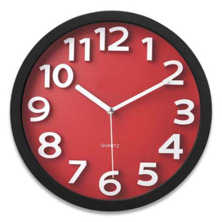 Victory Light Wall Clock with Raised Numerals and Silent Sweep Dial, 13" dia, Black Case, Red Face, 1 AA (sold separately) (TC62127R)