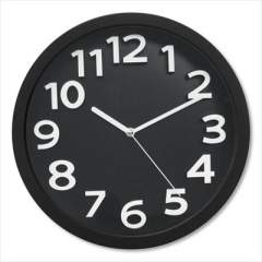 Victory Light Wall Clock with Raised Numerals and Silent Sweep Dial, 13" dia, Black Case, Black Face, 1 AA (sold separately) (1440231)