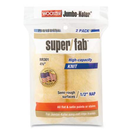 Wooster Jumbo-Koter Professional Super/Fab Removable Roller, 4.5" Synthetic Knit Fabric, 0.75" Core, 0.5" Nap, Golden Yellow, 2/Pack (24385254)