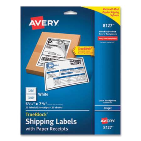 Avery Shipping Labels with TrueBlock Technology, Inkjet Printers, 5.06 x 7.62, White, 25 Sheets/Pack (8127)