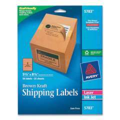 Avery Shipping Labels with TrueBlock Technology, Inkjet/Laser Printers, 5.5 x 8.5, Brown, 2/Sheet, 25 Sheets/Pack (5783)