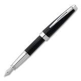 Cross Aventura Fountain Pen, Medium 1 mm, Black Ink, Black/Chrome (821664)