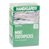 Handgards Individually Wrapped Round Wood Mint Toothpicks, 4", Natural, 1,000/Box, 12 Boxes/Carton (2796257)
