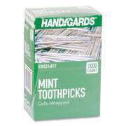 Handgards Individually Wrapped Round Wood Mint Toothpicks, 4", Natural, 1,000/Box, 12 Boxes/Carton (426605)