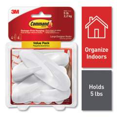 Command General Purpose Hooks, Large, 5 lb Capacity, White, 4 Hooks and 6 Strips/Pack (24376626)