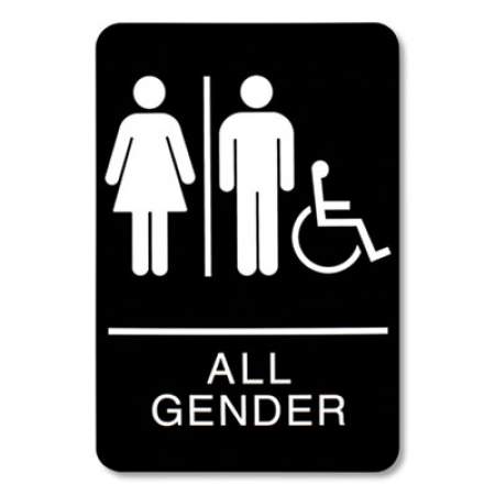Headline Sign ADA Sign, All Gender/Wheelchair Accessible Tactile Symbol, Plastic, 6 x 9, Black/White (24301081)
