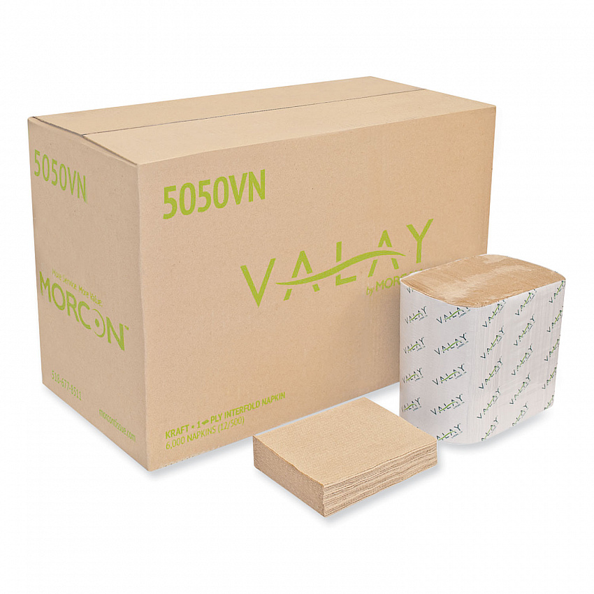 Valay Interfolded Napkins, 1-Ply, 6.3 x 8.85, Kraft, 6,000/Carton (5050VN)