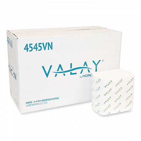 Valay Interfolded Napkins, 1-Ply, White, 6.5 x 8.25, 6,000/Carton (4545VN)