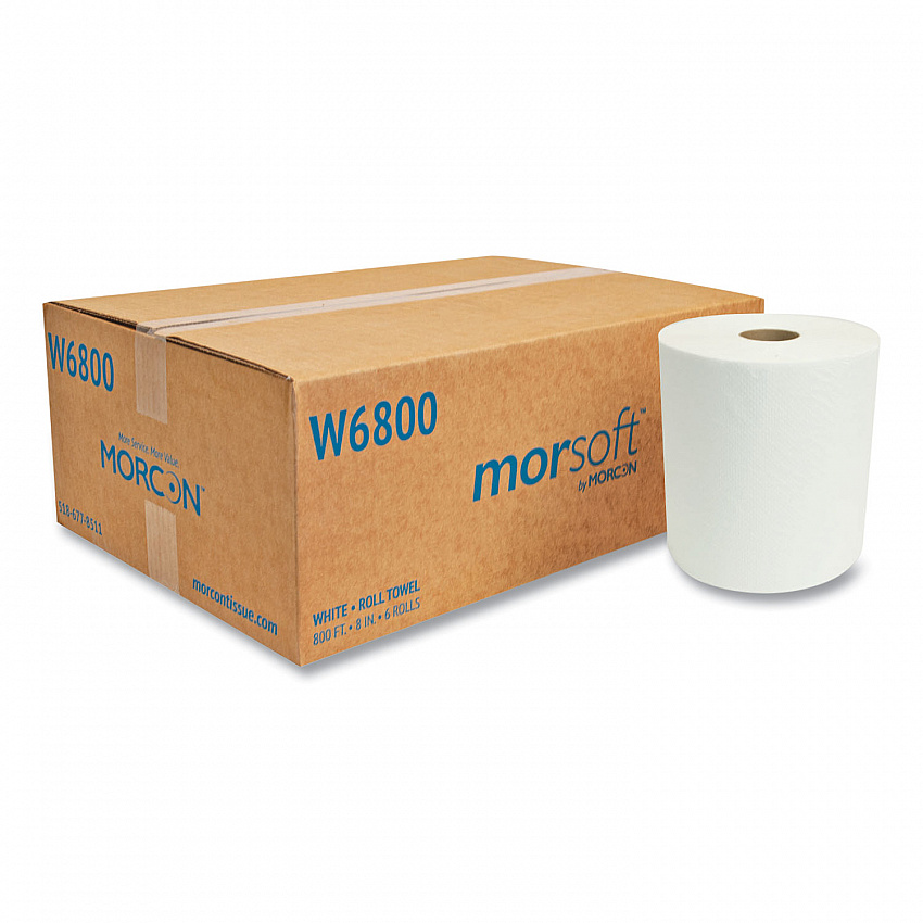Morsoft Universal Roll Towels, 1-Ply, 8" x 800 ft, White, 6 Rolls/Carton (W6800)