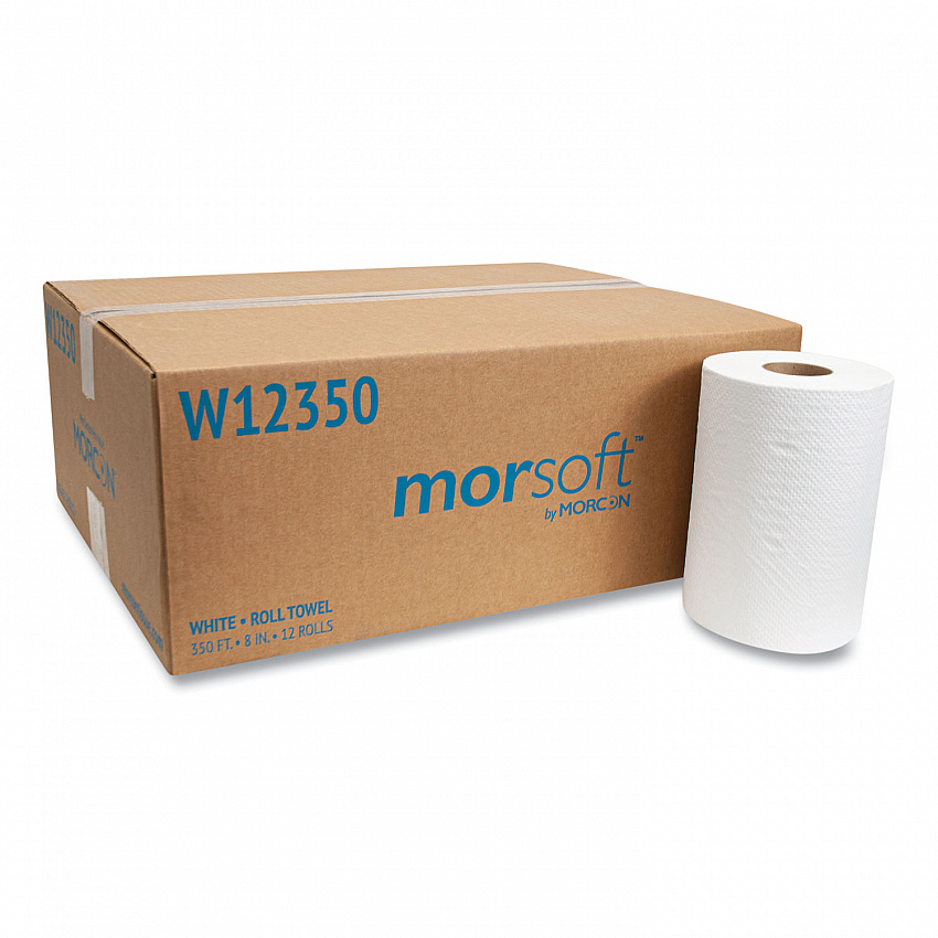 Morsoft Universal Roll Towels, 1-Ply, 8" x 350 ft, White, 12 Rolls/Carton (W12350)