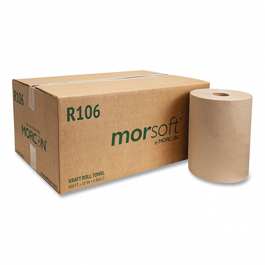 10 Inch Roll Towels, 1-Ply, 10" x 800 ft, Kraft, 6 Rolls/Carton (R106)