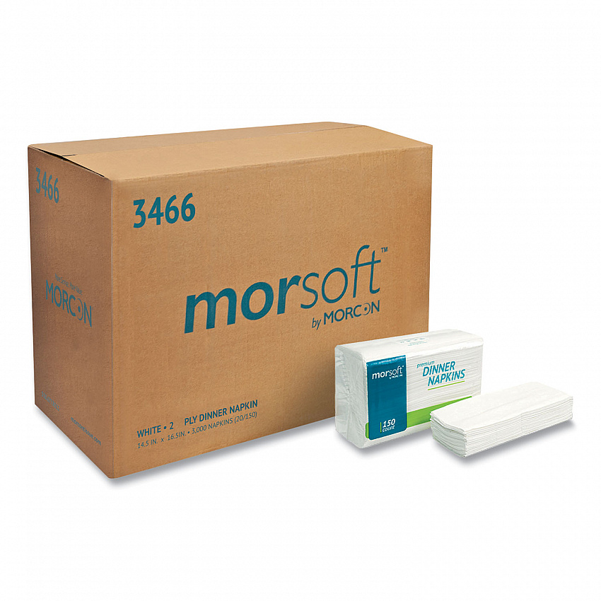 Morsoft Dinner Napkins, 2-Ply, 14.5 x 16.5, White, 3,000/Carton (3466)