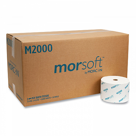 Small Core Bath Tissue, Septic Safe, 1-Ply, White, 2,000 Sheets/Roll, 24 Rolls/Carton (M2000)