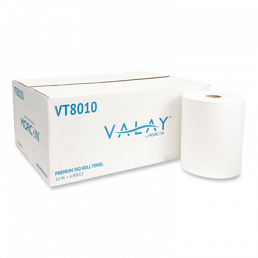 10 Inch TAD Roll Towels, 1-Ply, 10" x 700 ft, White, 6 Rolls/Carton (VT8010)