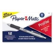 Paper Mate Profile Metal Ballpoint Pen, Retractable, Medium 1 mm, Black Ink, Silver Barrel, Dozen (2130514)