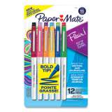 Paper Mate Flair Felt Tip Porous Point Pen, Stick, Bold 1.2 mm, Assorted Ink Colors, White Pearl Barrel, 12/Pack (2125414)