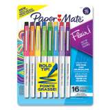 Paper Mate Flair Felt Tip Porous Point Pen, Stick, Bold 1.2 mm, Assorted Ink Colors, White Pearl Barrel, 16/Pack (2125413)