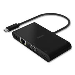 Belkin USB-C Multimedia + Charge Adapter, 4K HDMI; USB-A; USB-C; VGA, 4.9 ft, Black (AVC004BKBL)