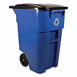 Square Brute Recycling Rollout Container, 50 gal, Plastic, Blue (9W2773BLU)