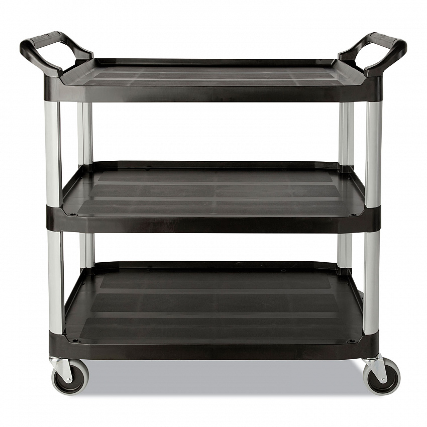 Three-Shelf Service Cart, Plastic, 3 Shelves, 200 lb Capacity, 18.63" x 33.63" x 37.75", Black (342488BLA)