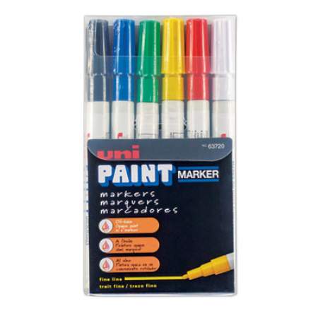 uni-Paint Permanent Marker, Fine Bullet Tip, Assorted Colors, 6/Set (63720)