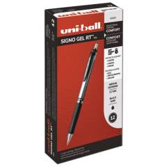 uni-ball Signo Gel Pen, Retractable, Medium 0.7 mm, Black Ink, Black/Metallic Accents Barrel, Dozen (65940)
