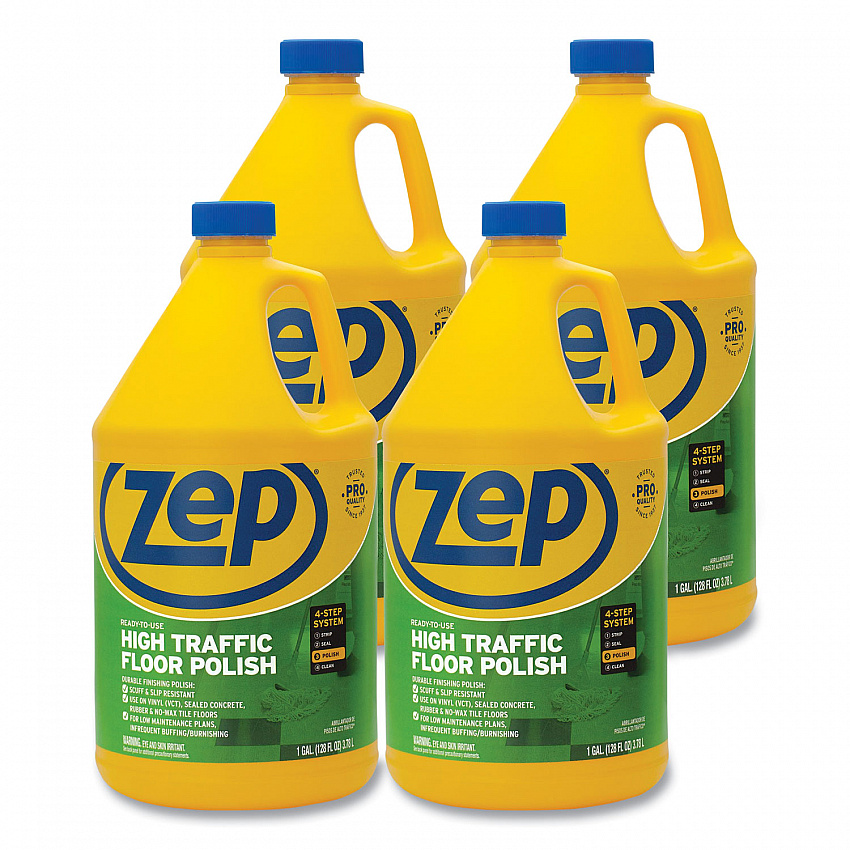 High Traffic Floor Polish, 1 gal Bottle, 4/Carton (ZUHTFF128CT)